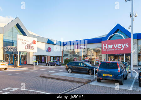 Furniture stores: DFS and Harveys store next door to each other at Castle Marina Retail Park, Nottingham, England, UK Stock Photo