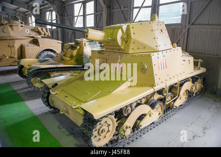 MOSCOW REGION, RUSSIA - SEPTEMBER 01, 2015: Old the light tank Fiat-Ansaldo L6-40 of the armed forces of Italy in the Museum of armored vehicles, Kubi Stock Photo