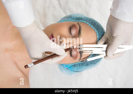 Preparation for the Japanese technique of drawing eyebrows Stock Photo