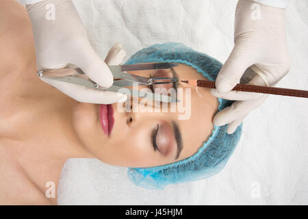 Preparation for the Japanese technique of drawing eyebrows Stock Photo