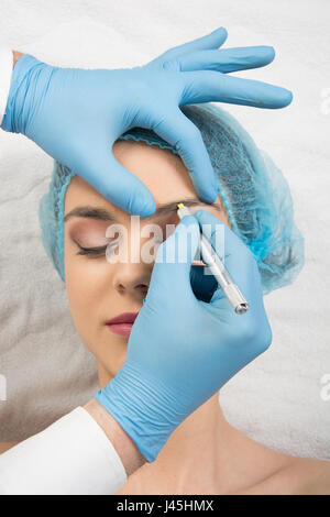 Preparation for the Japanese technique of drawing eyebrows Stock Photo