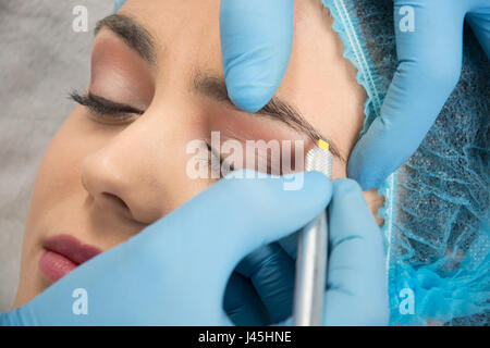 Preparation for the Japanese technique of drawing eyebrows Stock Photo