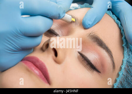 Preparation for the Japanese technique of drawing eyebrows Stock Photo