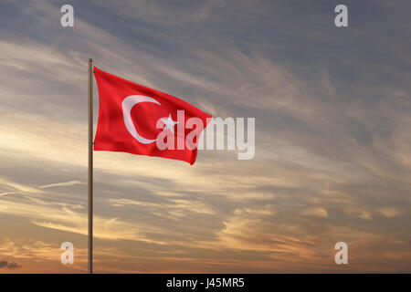 Turkish flag on the background of the sky. Stock Photo