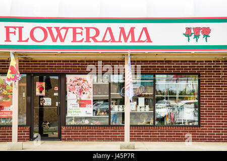 The exterior and entrance of a flower shop called Flowerama, in Oklahoma City, Oklahoma, USA. Stock Photo