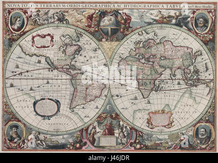 Nova totius Terrarum Orbis geographica ac hydrographica tabula (Hendrik Hondius) Stock Photo