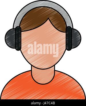 color pencil cartoon faceless half body guy with headphones Stock Vector