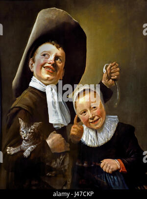 A Boy and a Girl with a Cat and an Eel 1635 Judith Leyster, Dutch (1609-1660), The Netherlands Stock Photo