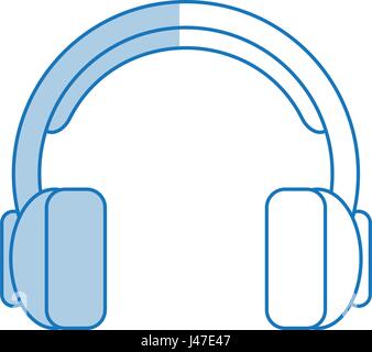 blue shading silhouette cartoon headphones with microphone Stock Vector