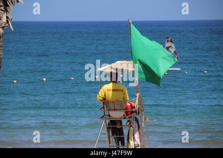 Lifeguard overlooking beach at Playa Las Cucharas, Costa Teguise, Lanzarote, Canary Islands, Spain Stock Photo