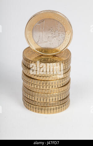 1 Euro coins in stack Stock Photo