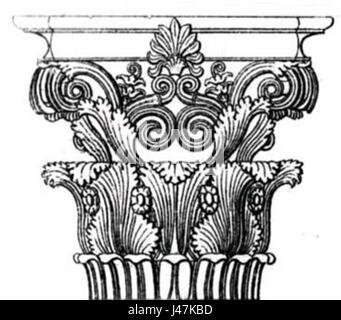 The Corinthian capital from the Monument of Lysicrates, dating back to 335 BCE, is an iconic example of Classical Greek architecture. It represents the architectural style popular in Athens during the late 5th century. Stock Photo