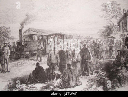 Opening of the first railway in China from Shanghai to Woosung Port, 1876 Stock Photo