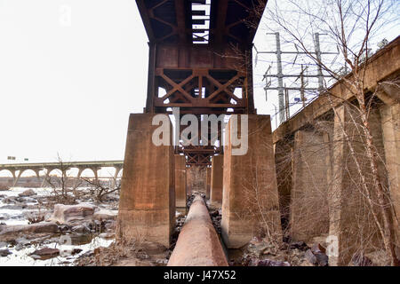 The Pipeline Walkway over the James River in Richmond, Virginia. Stock Photo