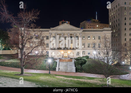 The Old Finance Building at night in Richmond, Virginia, which was constructed to house the State Library and Supreme Court and which is known as the  Stock Photo