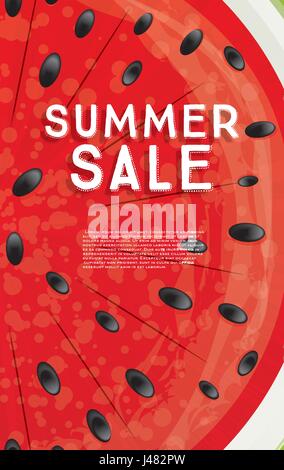 Summer Sale Banner with Watermelon Background. Vector illustration. Stock Vector