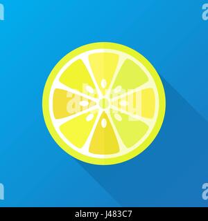 Lemon flat vector illustration. Lemon geometrical icon isolated on blue background. Lemon flat Icon Stock Vector