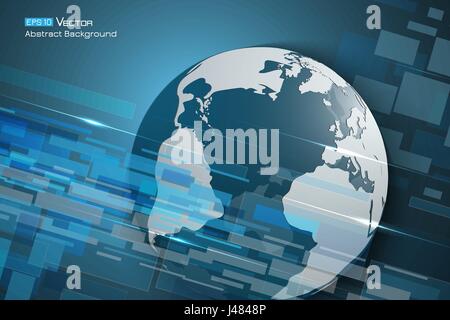 Abstract background with rectangles and dark and blue color. Including sphere with world map. Used clipping and opacity masks. Stock Vector