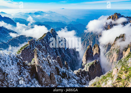 Clouds above the peaks of Huangshan National park. Stock Photo