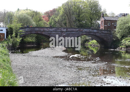 A general view of the River Eden in Cumbria displaying low water levels, as fears are growing for a summer drought following one of the driest winters in the past two decades. Stock Photo
