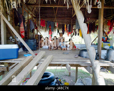 Katio Indian family at Embera Drua Village, April 23, 2013 - Panama Stock Photo