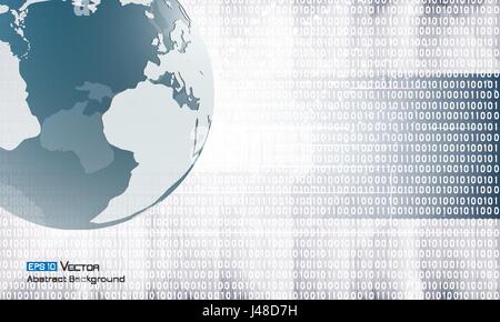 Digital code background, abstract vector illustration . Including numbers and sphere with world map. Used a clipping mask. Stock Vector
