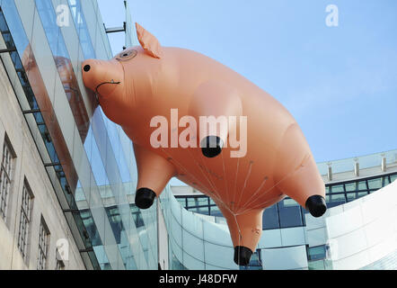 Algie the inflatable pig outside BBC Broadcasting House in London, to publicise the Pink Floyd Exhibition: Their Mortal Remains, which runs from May 13 to October 1 2017 at the V&amp;A in London. Stock Photo