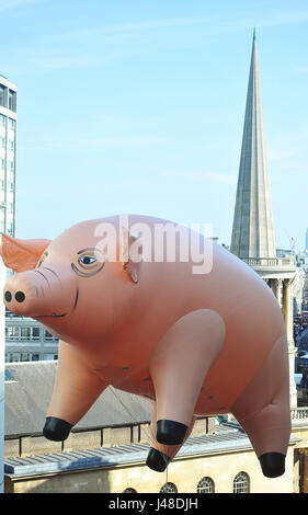 Algie the inflatable pig outside BBC Broadcasting House in London, to publicise the Pink Floyd Exhibition: Their Mortal Remains, which runs from May 13 to October 1 2017 at the V&amp;A in London. Stock Photo