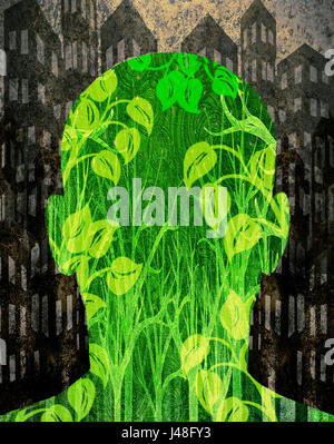 human being in grey city digital illustration Stock Photo