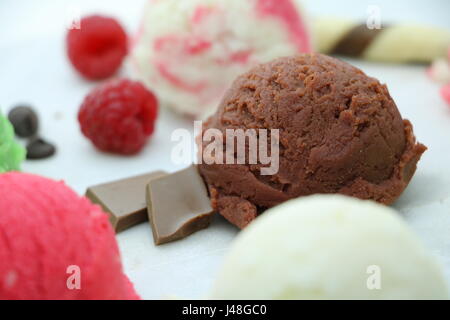 Ice Cream platter with tasty berries and lovely chocolate Stock Photo