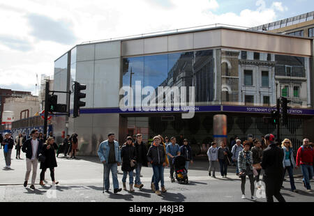 Tottenham Court Road Tube Station on Corner of Oxford Street and Charing Cross RD - London UK Stock Photo