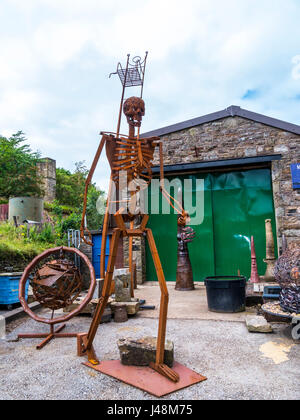 Metal Garden Sculptures in the small village of Pott Shrigley, Cheshire, England. Stock Photo