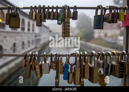 Love locks on bridge in Ljubljana Slovenia Stock Photo