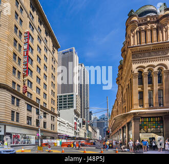 Australia, New South Wales, Sydney CBD, Queen Victoria Building, road closure at George Street for the construction of the new light rail system Stock Photo