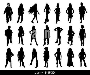 Kids models at fashion show. Twenty one silhouettes. Stock Vector