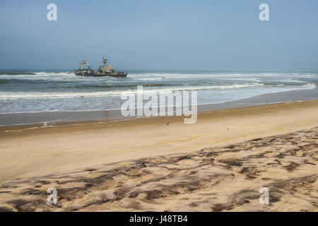 Shipwreck on beach, Skeleton Coast, Namibia Stock Photo