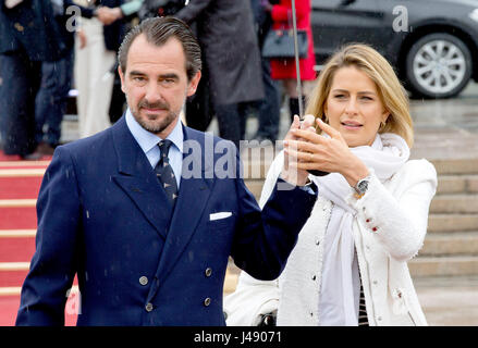Oslo, Norway. 10th May, 2017. Prince Nikolaos and Princess Tatiana of Greece arrive at the Honnørbrygga dock in Oslo, on May 10, 2017, for a lunch at the Royal Yacht Norge on occasion of the Celebration of King Harald and Queen Sonja's 80th birthday Photo : Albert Nieboer/Netherlands OUT/Point de Vue OUT - NO WIRE SERVICE - Photo: Albert Nieboer/RoyalPress/dpa/Alamy Live News Stock Photo