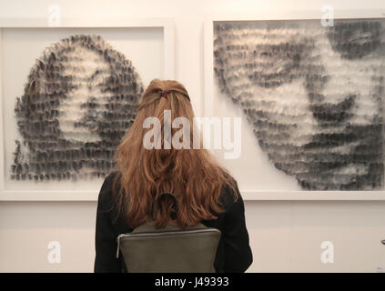 London, UK. 10th May, 2017. The Affordable Art Fair come back for the seventh year to Hampstead Heath, many artist exhibiting as well as the always present aboriginal art all the way from Australia, Nine gallery from South Korea and Gallery Ganache from South Africa Credit: Paul Quezada-Neiman/Alamy Live News Stock Photo