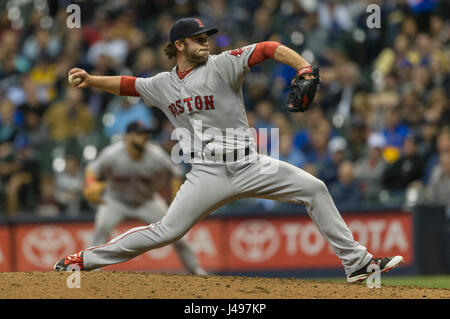 Milwaukee, WI, USA. 9th May, 2017. Boston Red Sox relief pitcher Ben Taylor #64 delivers a pitch in the Major League Baseball game between the Milwaukee Brewers and the Boston Red Sox at Miller Park in Milwaukee, WI. John Fisher/CSM/Alamy Live News Stock Photo