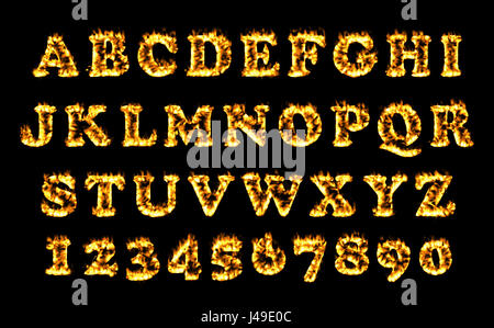 Fire font collection, Fire text collection. Alphabet of flame Stock Photo
