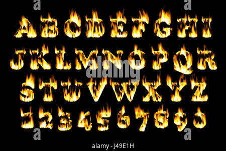 Fire font, alphabet of flame. Stock Photo