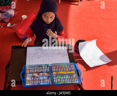 Girls drawing class, Malacca, Malaysia Stock Photo