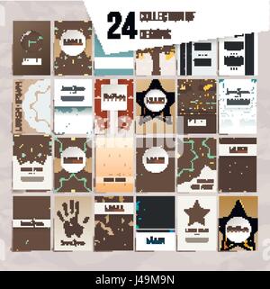 Set of vector design templates. Brochures in random colorful style. Vintage frames and backgrounds. Business card with floral circle ornament and dood Stock Vector