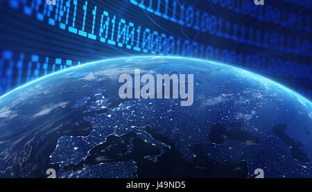 World with a binary code background - internet concept 3d illustration Stock Photo