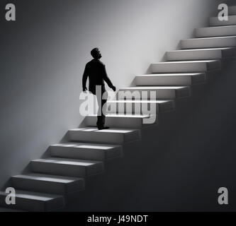 Man walking up the stairs towards light - 3d illustration Stock Photo