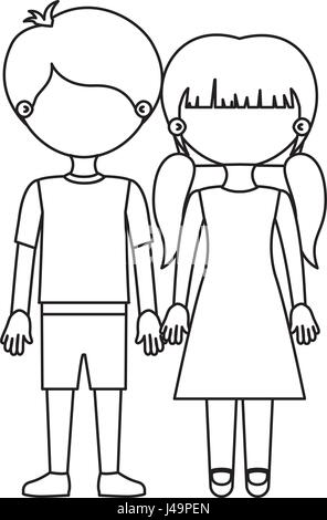 sketch silhouette faceless couple girl with braids hair and boy in ...