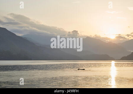 View overlooking Phewa lake at sunset, Pokhara Lekhnath, Nepal. Stock Photo