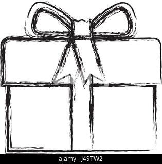 monochrome blurred silhouette of gift box with decorative ribbon and topknot Stock Vector