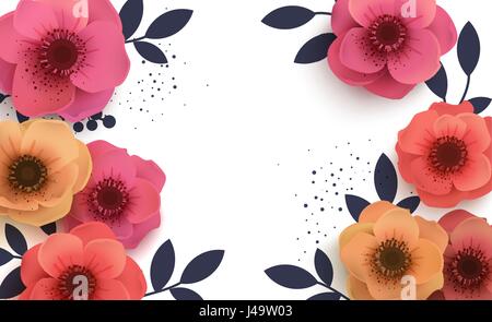 Beautiful background with paper flowers and place for text. Red flowers with a feast for the feast. Stock Vector