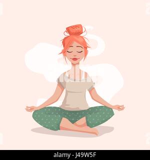 Young woman in lotus pose. The girl is engaged in yoga. Meditation and relaxation. Vector illustration for a banner. Stock Vector
